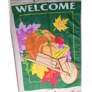 Welcome FALL PUMPKIN FLAG Nylon Garden House Yard Fall Autumn Banner 38x28